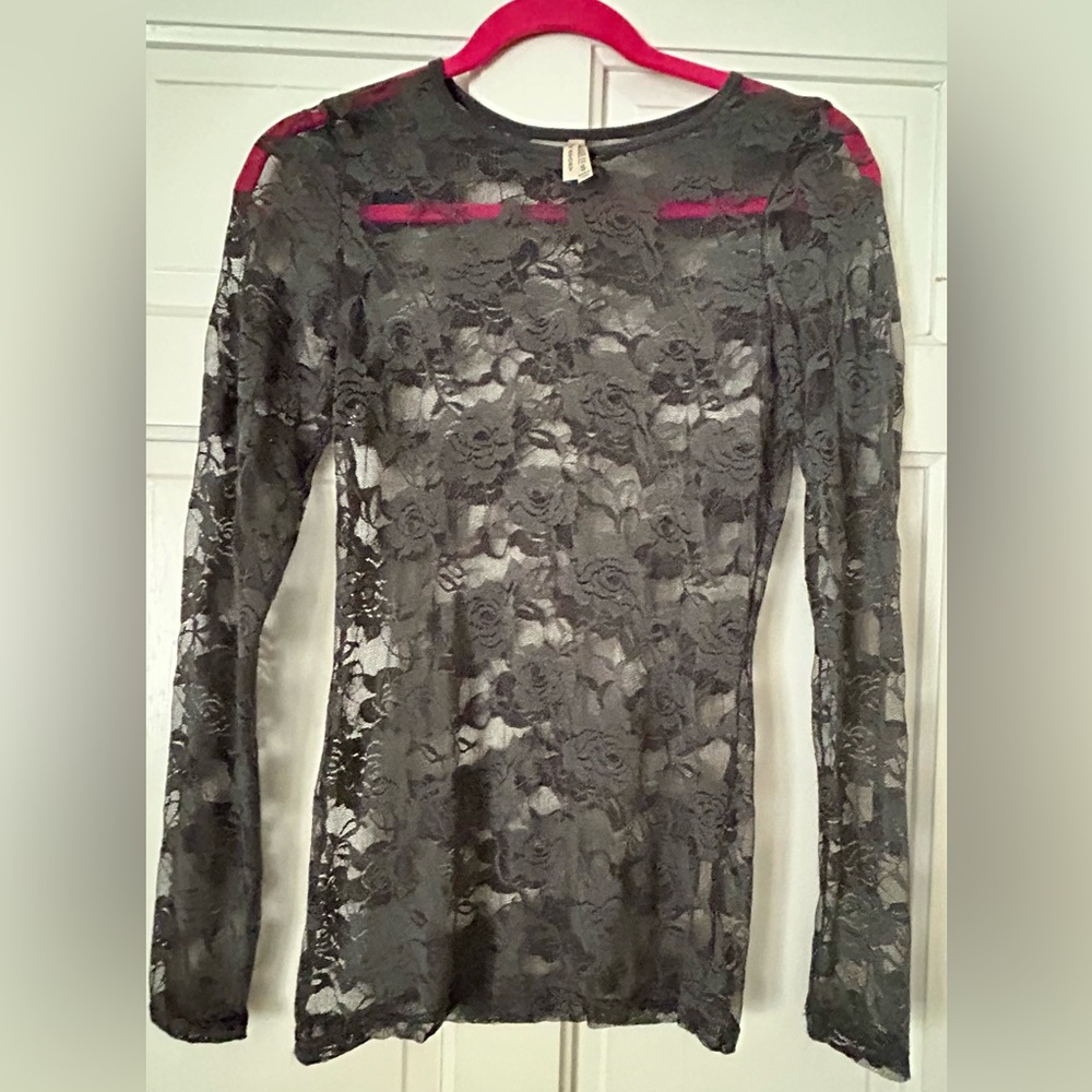 Color Story Gray Lace Overlay Top